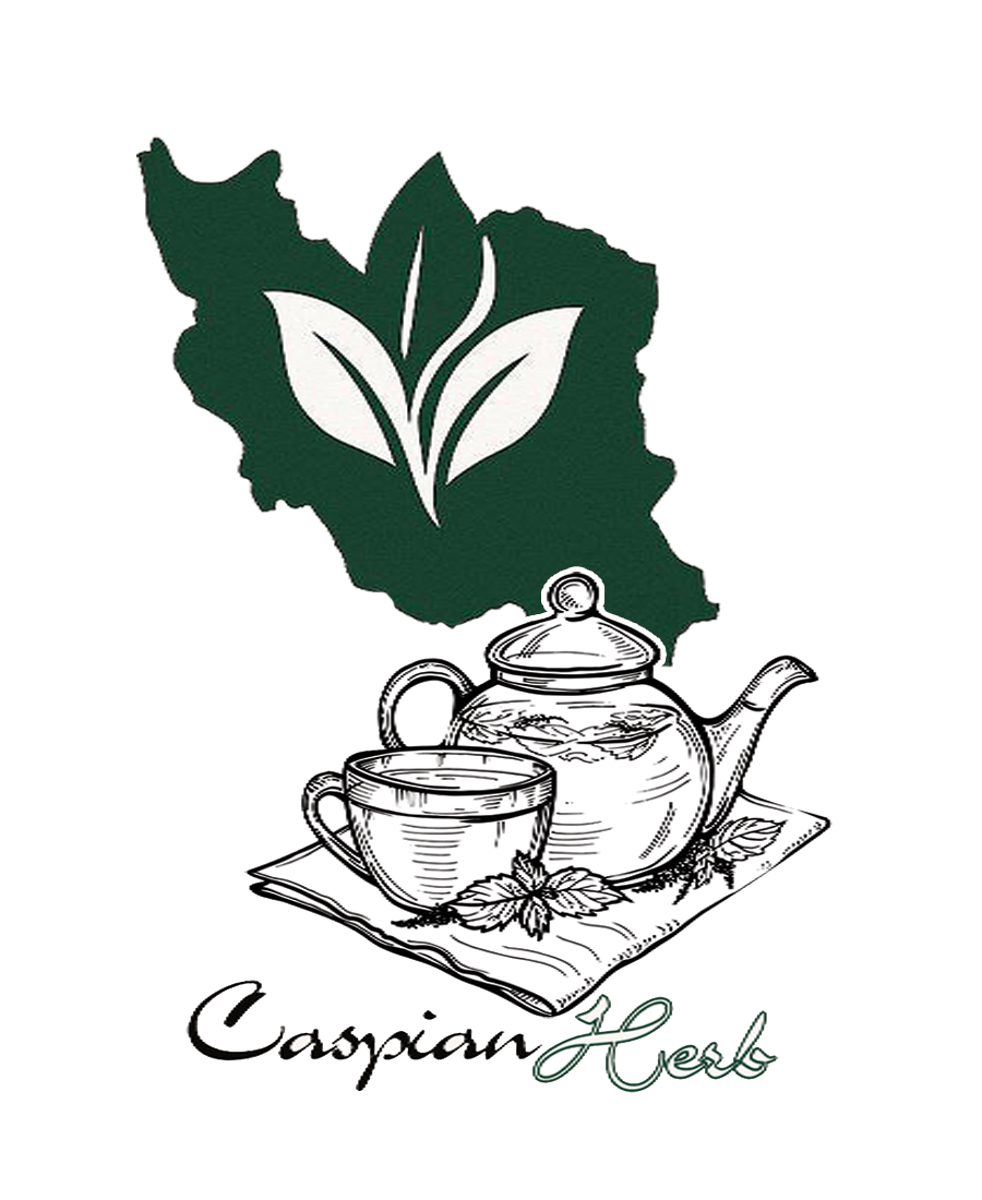 لوگو سایت کاسپین هرب که ترکیب نقشه ایران و چندبرگ نشاندهنده‌ی طبیعت پر از گیاهان دارویی ایران است. اسم سایت به انگلیسی با فونتی هنری زیر لوگو آمده است