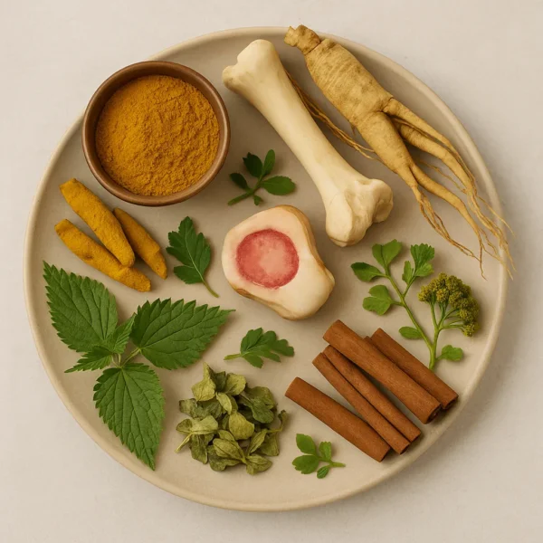 تقویت استخوان و مفصل و کاهش درد التهابی به همراه گیاهانی که به شکسته‌بندی کمک می‌کنند.